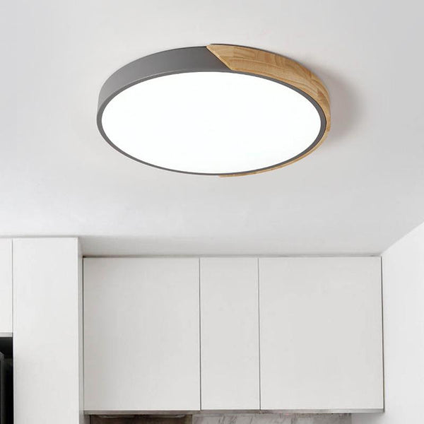 Kitchens 'n Lights -Metal and Wood Circle Flush Mount Ceiling Light-Flush Mount-Grey-11"