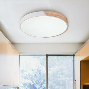 Kitchens 'n Lights -Metal and Wood Circle Flush Mount Ceiling Light-Flush Mount-White-11"