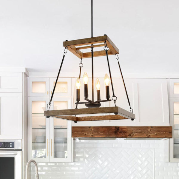 Kitchens 'n Lights-Mid-Century Modern 4-Light Square Wood Pendant Light-Pendant Light-Default Title-