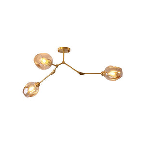 Kitchens 'n Lights-Modern 3-Light Branch Brass Semi Flush Mount-Flush Mount-Amber-
