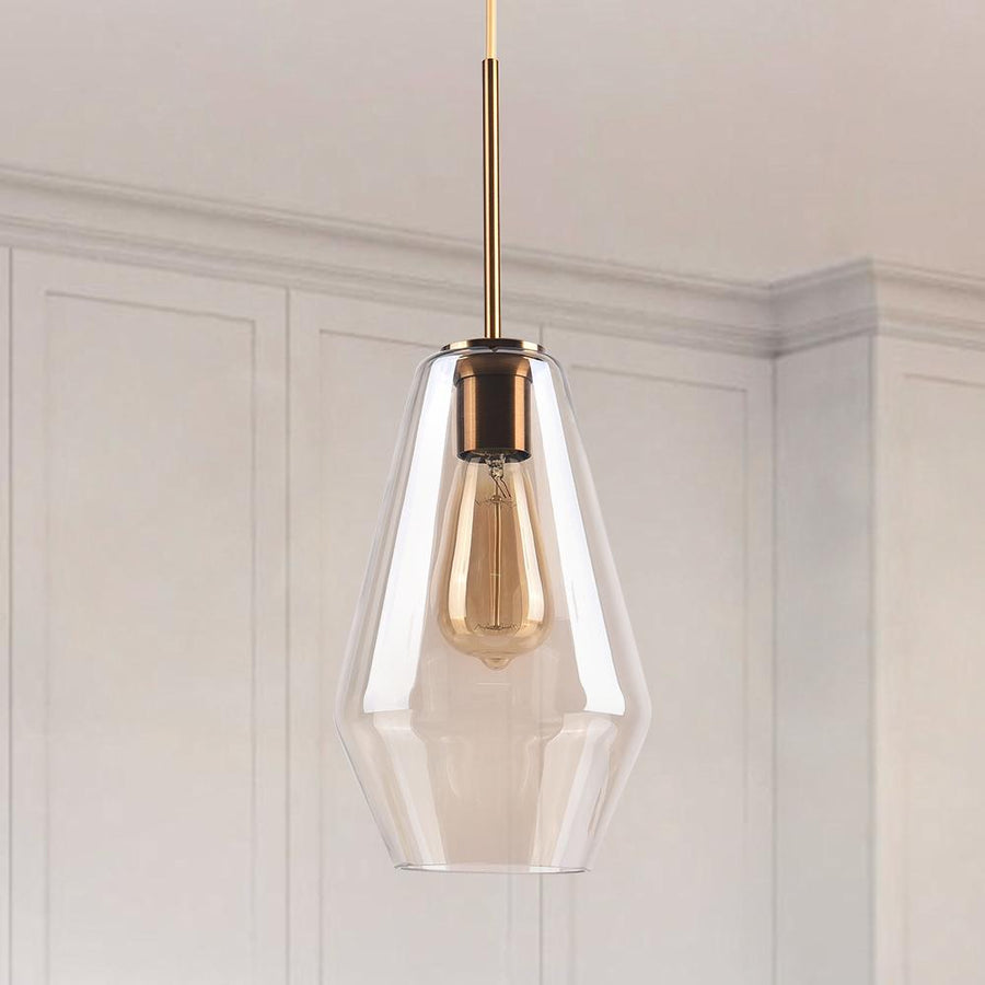 Kitchens 'n Lights -Modern Brass Geometric Glass Pendant light-Pendant Light-Amber Glass-S
