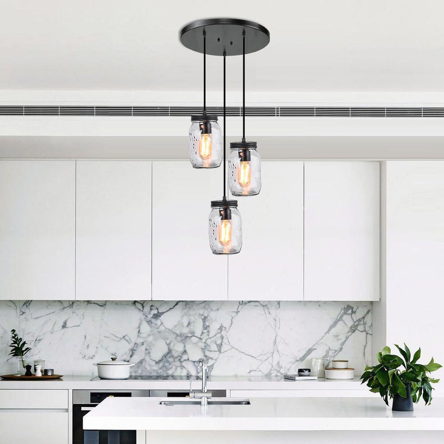 Kitchens 'n Lights-Modern Farmhouse 3-Light Mason Jar Cluster Pendant Light-Pendants-Default Title-