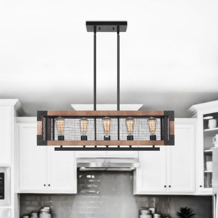 Kitchens 'n Lights-Modern Farmhouse Wooden Rectangle Linear Kitchen Island Chandelier-Chandelier-Default Title-