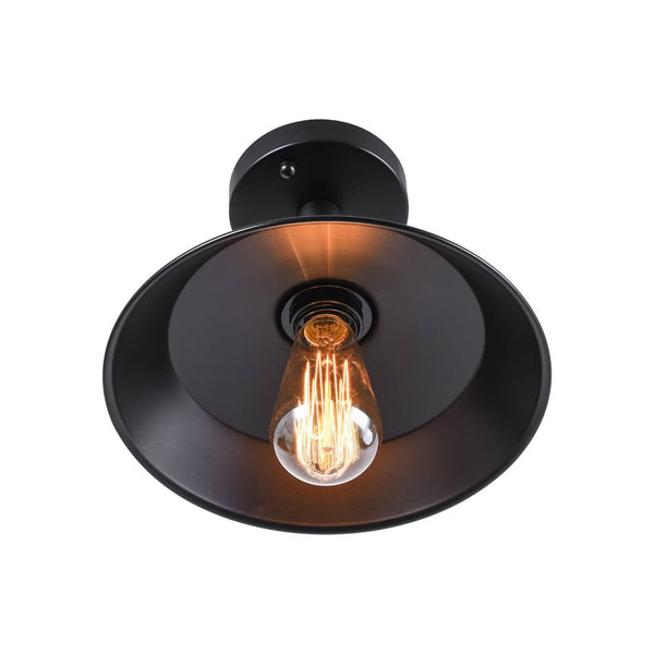 Thehouselights-1-Light Black Pot Lid Semi Flush Mount-Ceiling Light--