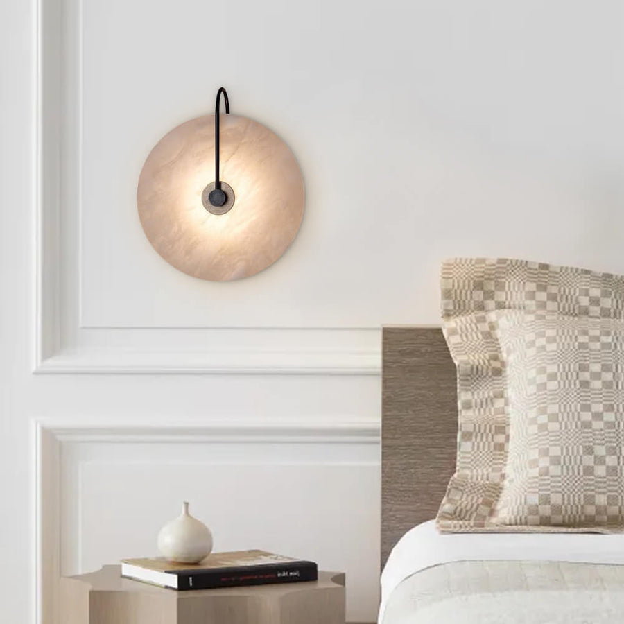 Thehouselights-1-Light Mid-century Wall Sconce with Circle Marble Shade-Wall Lights--