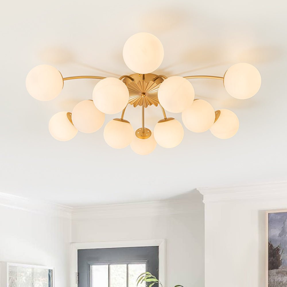 12-Light Opal Glass Sputnik Semi Flush Chandelier | Living Room Cluster ...