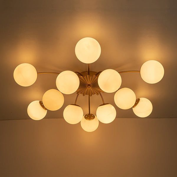 Thehouselights-12-Light Opal Glass Sputnik Semi Flush Chandelier-Chandelier--
