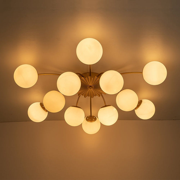 12-Light Opal Glass Sputnik Semi Flush Chandelier | Living Room Cluster ...