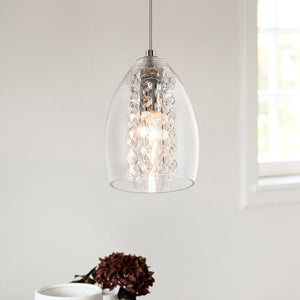 Thehouselights-1/3 Light Glass Dome Pendant Lighting with Crystal Beads-Pendant-1Lt-