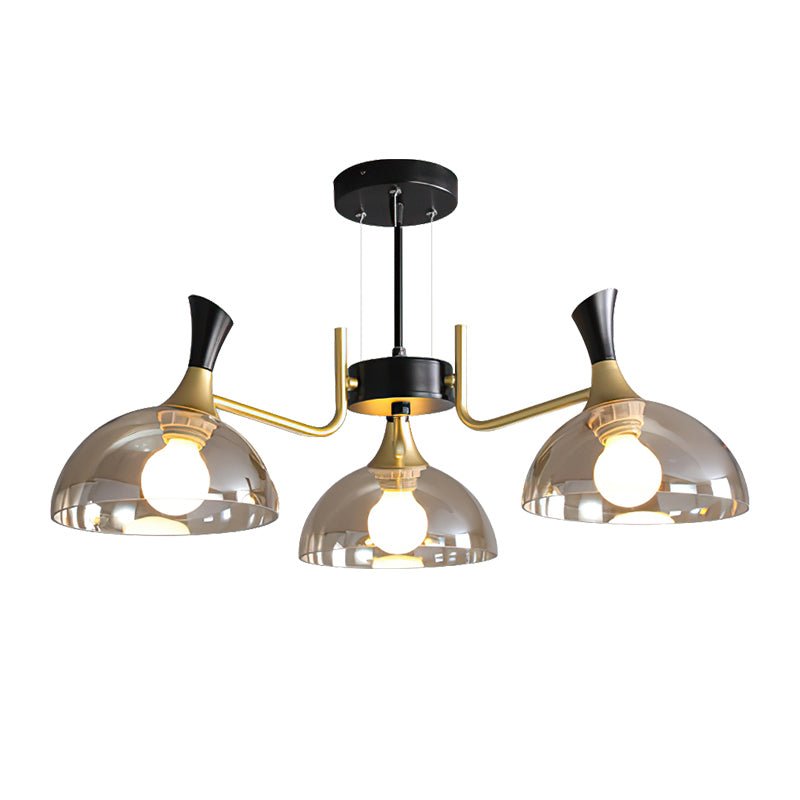 Thehouselights-3 Light Amber Glass Dome Chandelier-Chandelier--