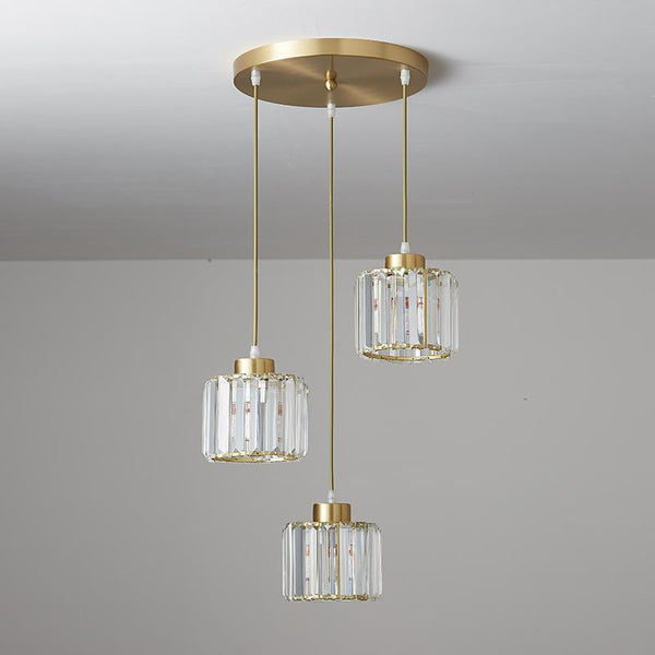 Thehouselights-3 Light Crystal Pendant Light in Round Canopy-Pendant--