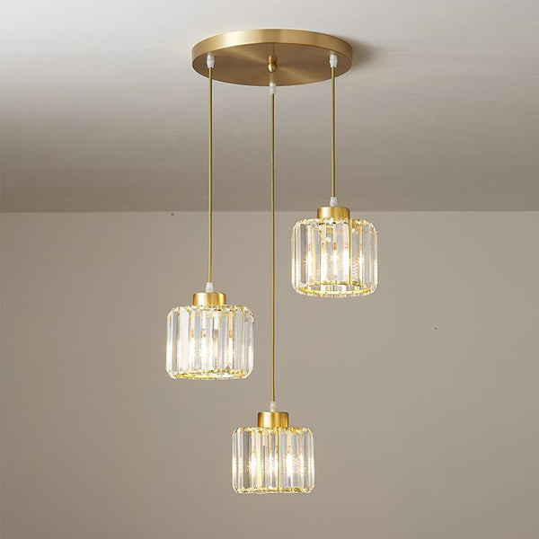 Thehouselights-3 Light Crystal Pendant Light in Round Canopy-Pendant--