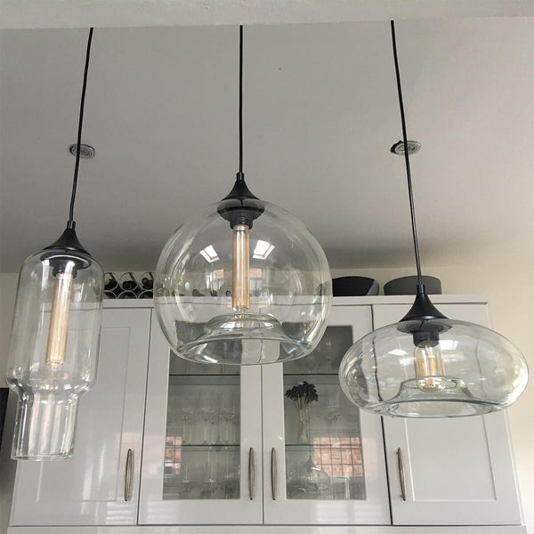 Thehouselights-3-Light Linear Pendant with Clear Glass Shades-Pendant--