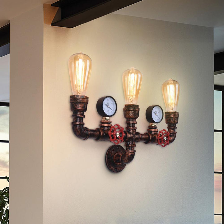 Thehouselights-3 Light Rustic Pipe Wall Sconce-Wall Lights--