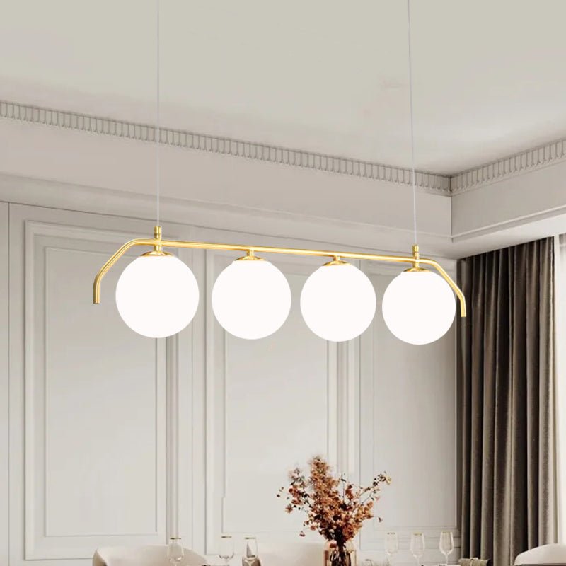 Thehouselights-4-Light Linear Chandelier with Glass Globes-Chandelier-Gold-