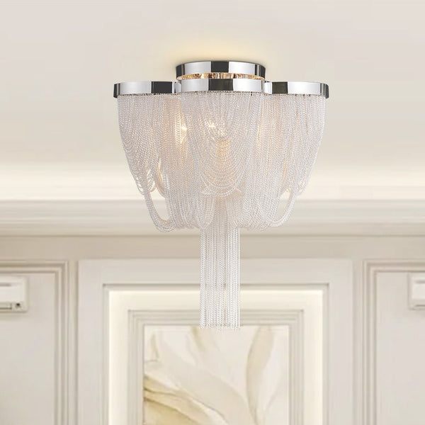 Thehouselights-5-Light Silver Tassel Semi Flush Mount in Chrome-Ceiling Light--