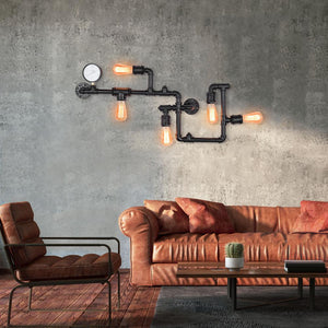 Thehouselights-5 Light Water Pipe Steampunk Wall Sconce-Wall Lights-Black-