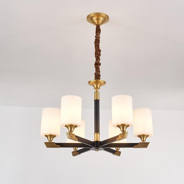 Thehouselights-6-Light Chandelier with Cylinder Glass Shades-Chandelier--
