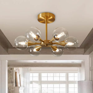 Thehouselights-6-Light Clear Glass Shade Chandelier Ceiling Light-Chandelier--