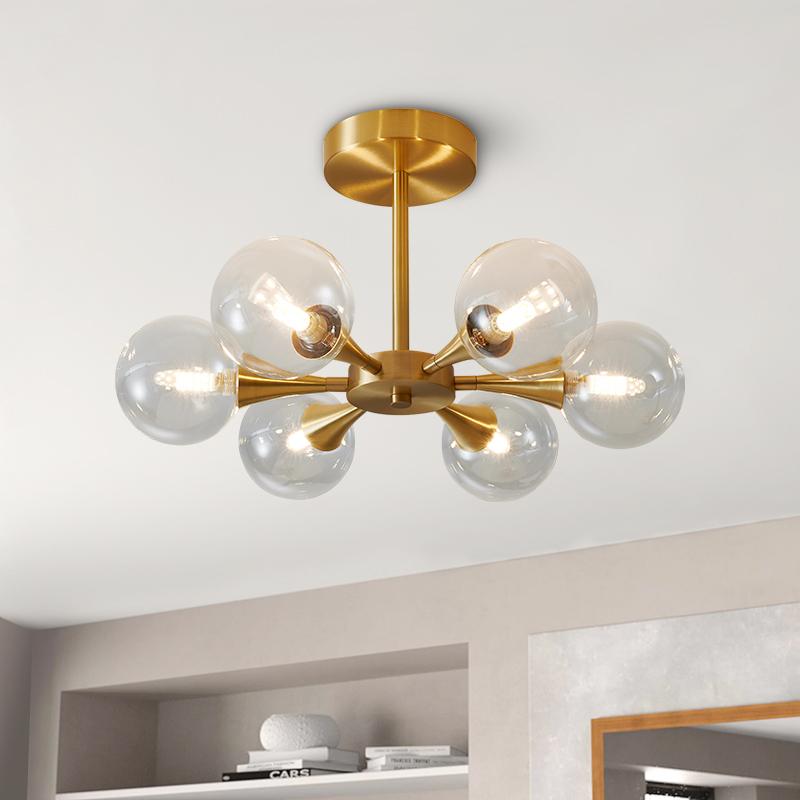 Thehouselights-6-Light Clear Glass Shade Chandelier Ceiling Light-Chandelier--