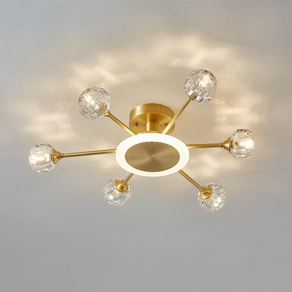 Thehouselights-6-Light Crystal Shade Flush Mount Ceiling Light-Ceiling Light--