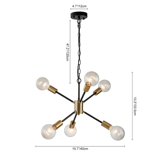 Thehouselights-6-Light Minimalist Sputnik Chandelier-Chandelier-Black-