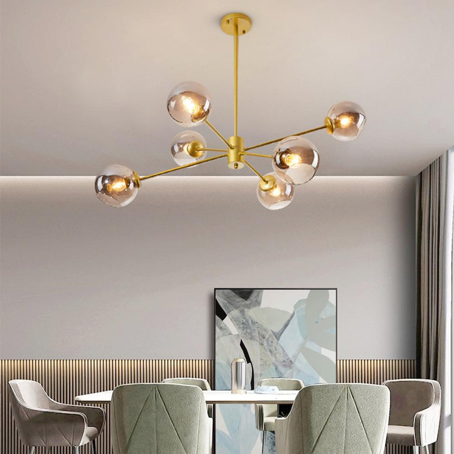 Thehouselights-6 Light Sputnik Chandelier with Gray Glass Shade-Chandelier--
