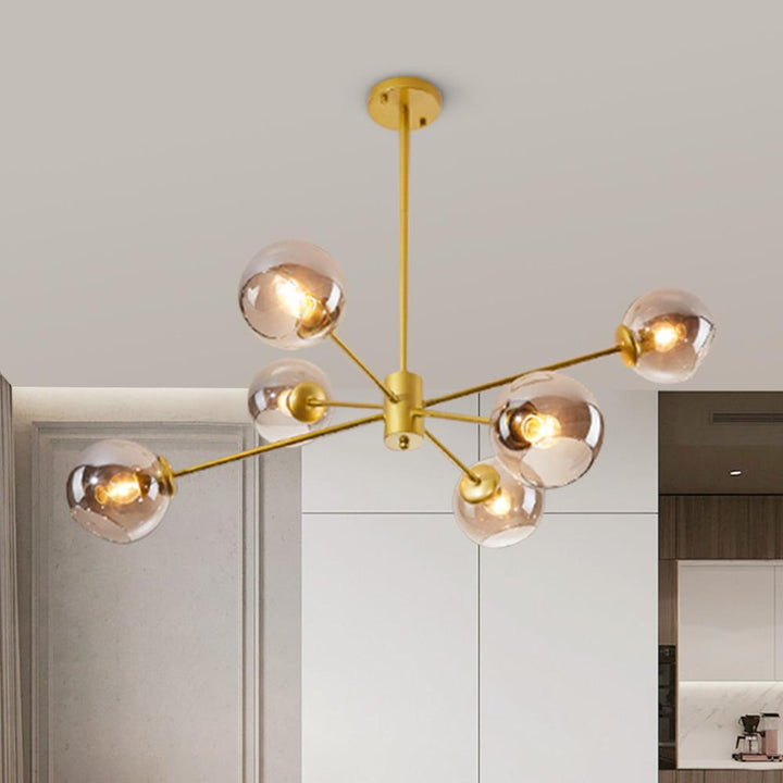 Thehouselights-6 Light Sputnik Chandelier with Gray Glass Shade-Chandelier--