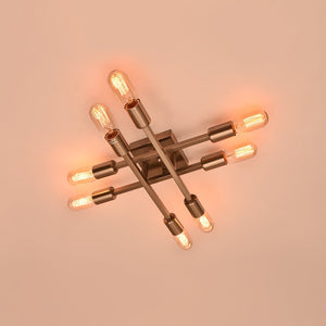 Thehouselights-8-Light Sputnik Semi Flush Mount Ceiling Light-Ceiling Light-Black+Gold-