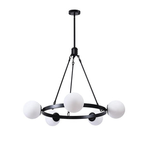 Thehouselights-Adjustable Milk Glass Globes Black Chandelier-Chandelier--