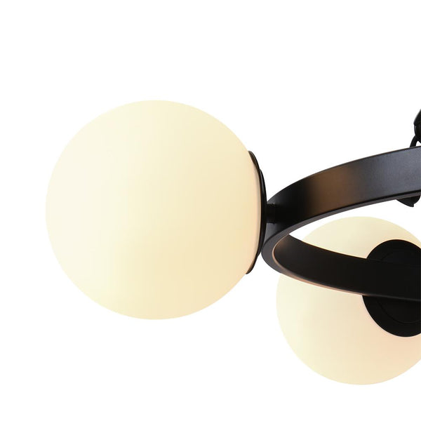 Thehouselights-Adjustable Milk Glass Globes Black Chandelier-Chandelier--