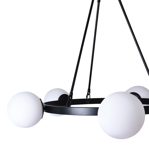 Thehouselights-Adjustable Milk Glass Globes Black Chandelier-Chandelier--