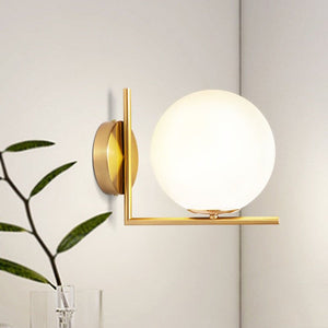 Thehouselights-Antique Brass Blown Opal Glass Globe Wall Light Fixture-Wall Lights--