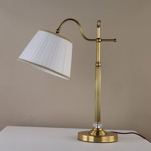 Thehouselights-Antique Brass Table Lamp with Fabric Shade-Table Lamp--