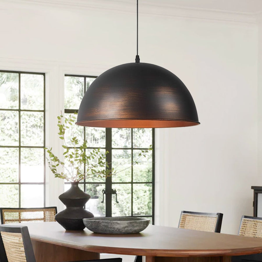 Thehouselights-Antique Brass/Brown Dome Pendant Lighting-Pendant-Antique Brown-