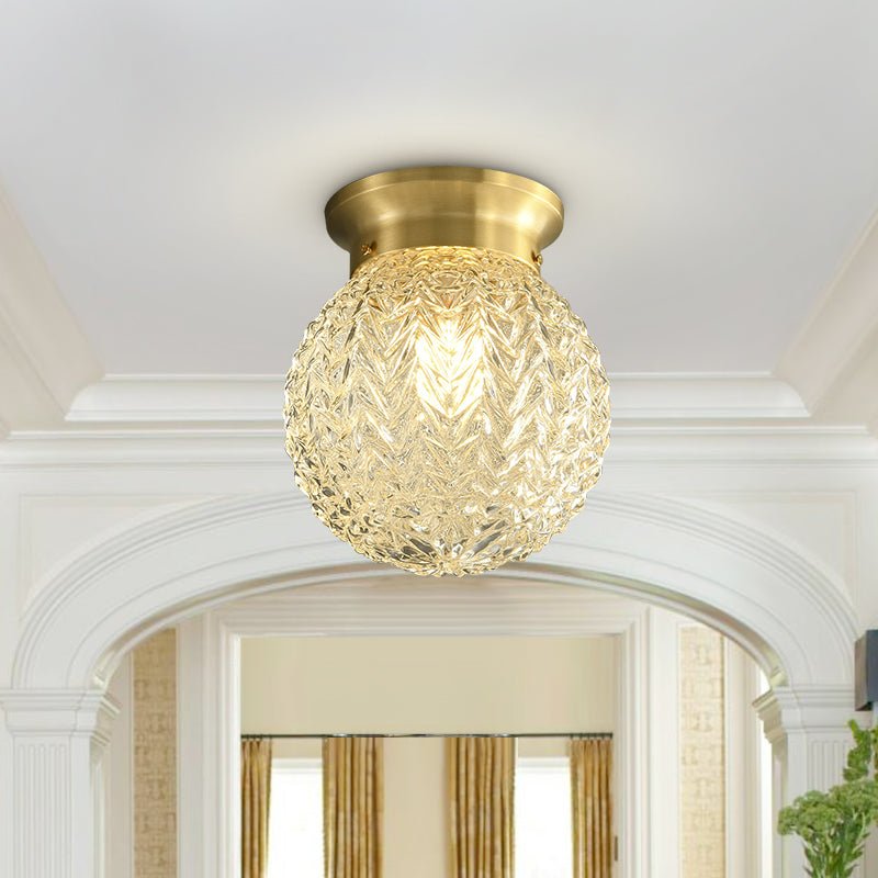 Thehouselights-Brass Glass Semi Flush Mount Ceiling Light-Ceiling Light--