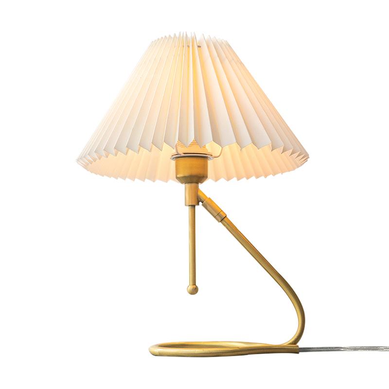 Thehouselights-Brass Pleated Table Lamp Wall Lamp in White Shade-Table Lamp--