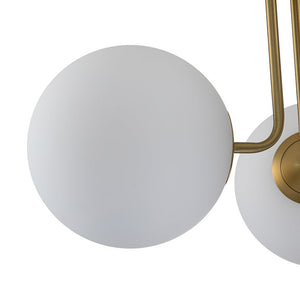 Thehouselights-Brass Sputnik Semi Flush Mount with Frosted Opal Globe-Ceiling Light--