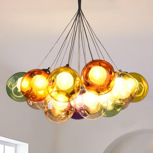 Thehouselights-Cluster Glass Ball Pendant Lights with Multi-Color Globes-Pendant-Yellow Tone-12 Globes