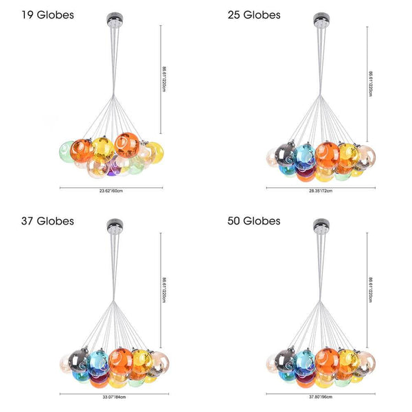 Thehouselights-Cluster Glass Pendant Lights with Multi-Color Globes-Pendant-Yellow Tone-12 Globes