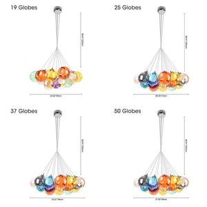 Thehouselights-Cluster Glass Pendant Lights with Multi-Color Globes-Pendant-Yellow Tone-12 Globes