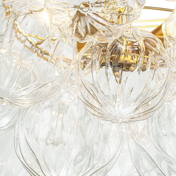 Thehouselights-Cluster Petal Glass Bubble Semi Flush Chandelier-Ceiling Light-Brass-