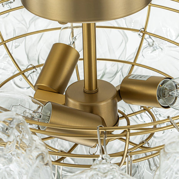 Thehouselights-Cluster Petal Glass Bubble Semi Flush Chandelier-Ceiling Light-Brass-