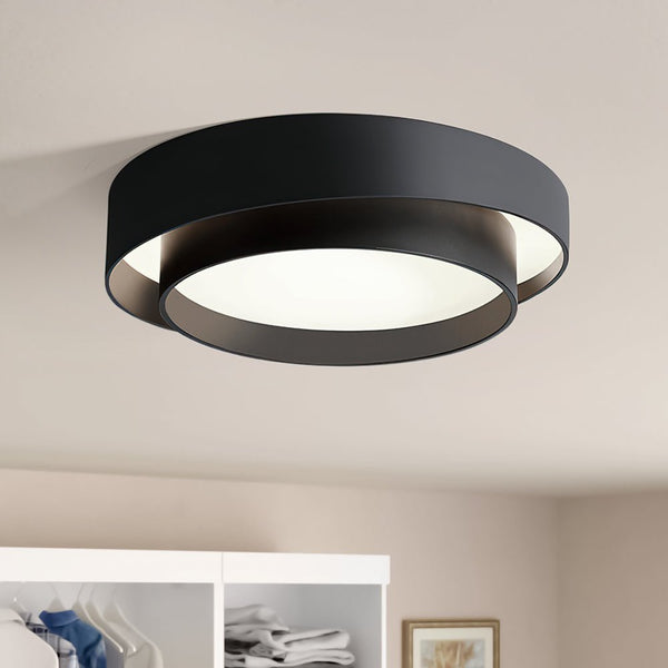 Thehouselights-Concentric Rings Round Flush Mount Ceiling Light-Ceiling Light-Cool White-Black