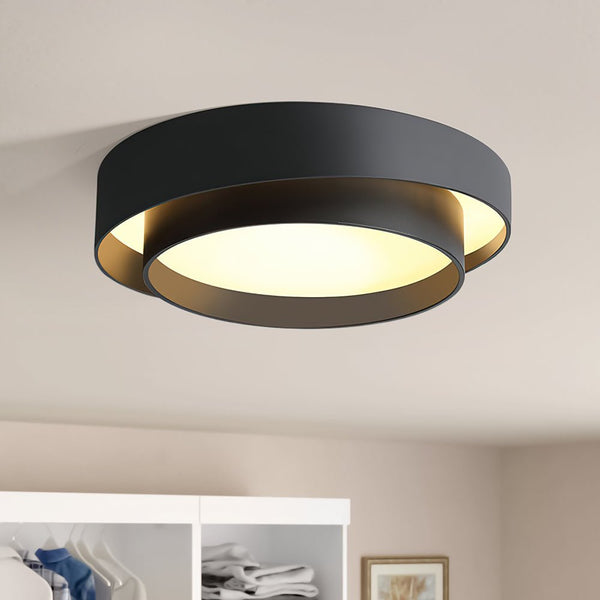 Thehouselights-Concentric Rings Round Flush Mount Ceiling Light-Ceiling Light-Warm White-Black