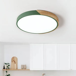 Thehouselights-Dimmable Metal and Wood Circle Flush Mount Ceiling Light-Flush Mount-Green-30 cm.
