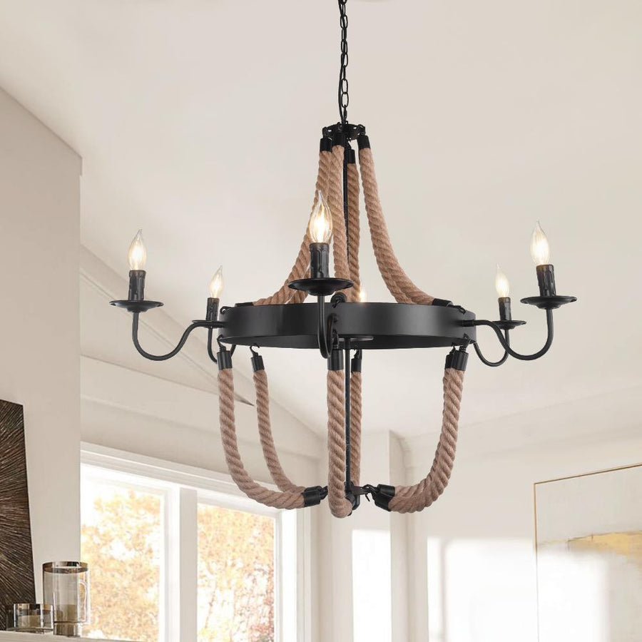 Thehouselights-Farmhouse Rope Empire-Style Chandelier-Chandelier-3Lt-