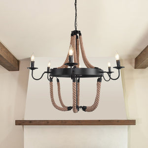 Thehouselights-Farmhouse Rope Empire-Style Chandelier-Chandelier-6Lt-