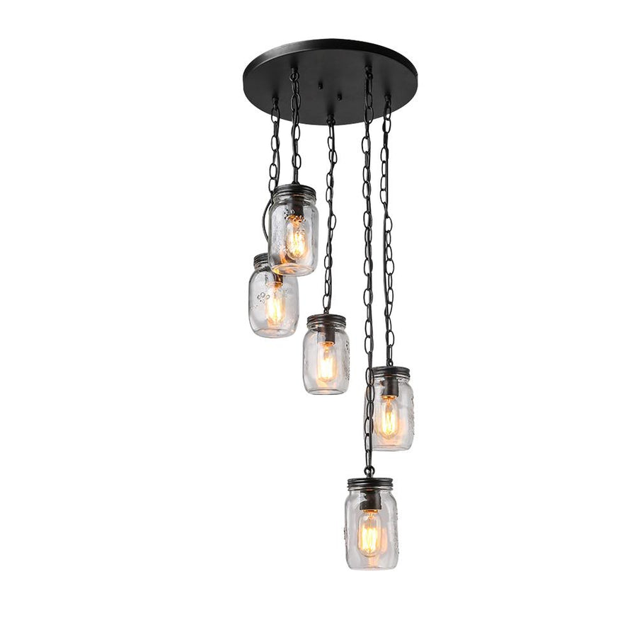 Thehouselights-Five-Light Mason Jar Light Fixture-Pendant--