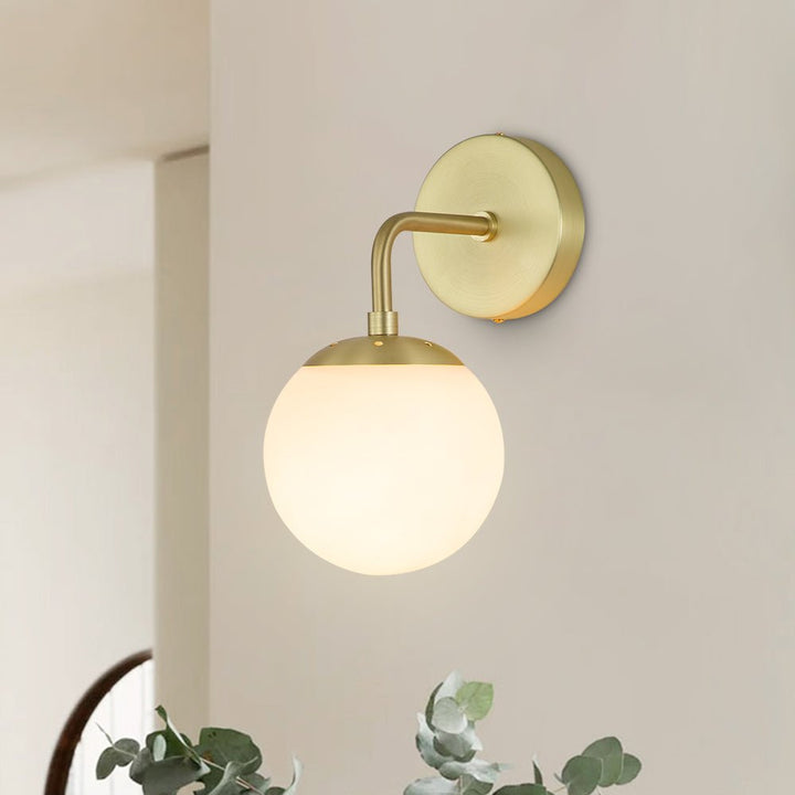 Thehouselights-Frosted Glass Globe Wall Sconce-Wall Lights-Brass-